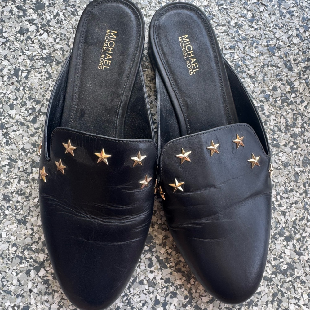 Michael Kors Black Mules with Gold Star Details